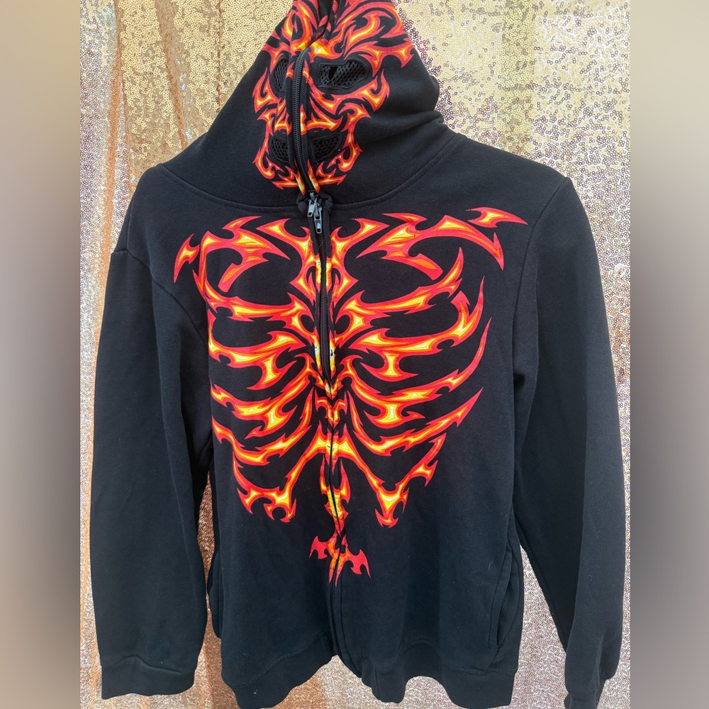 Black and Red Kids Hoodie with Flame Design